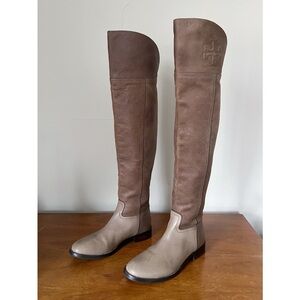 Tory Burch • Simone Over-the-Knee Boots leather Weathered Brown taupe grey